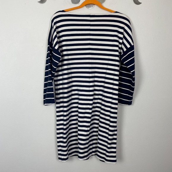 J. Crew Woman's Sz M Navy Blue and‎ White Striped Shift Shirt Dress 3/4 Sleeve - Picture 8 of 9